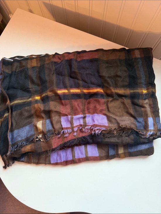 Vera Bradley Accessories - Vera Bradley Plaid Fringe Scarf in Brown, Purple, Blue